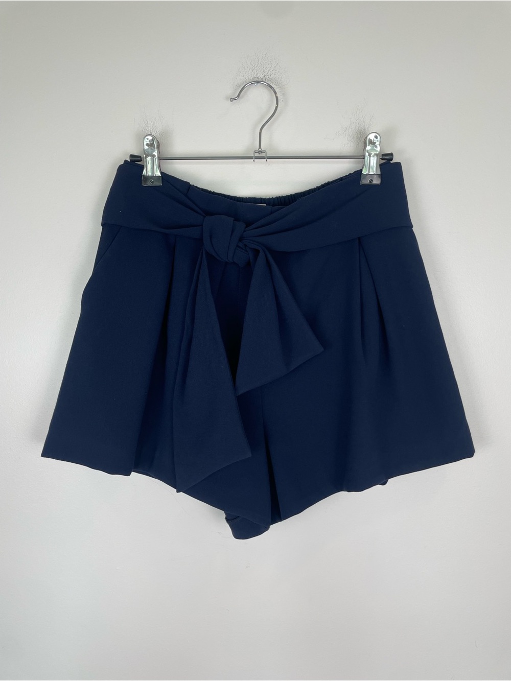Navy Tie Waist Shorts Skort XS Paperbag Elastic Waist Pull On Coastal Preppy